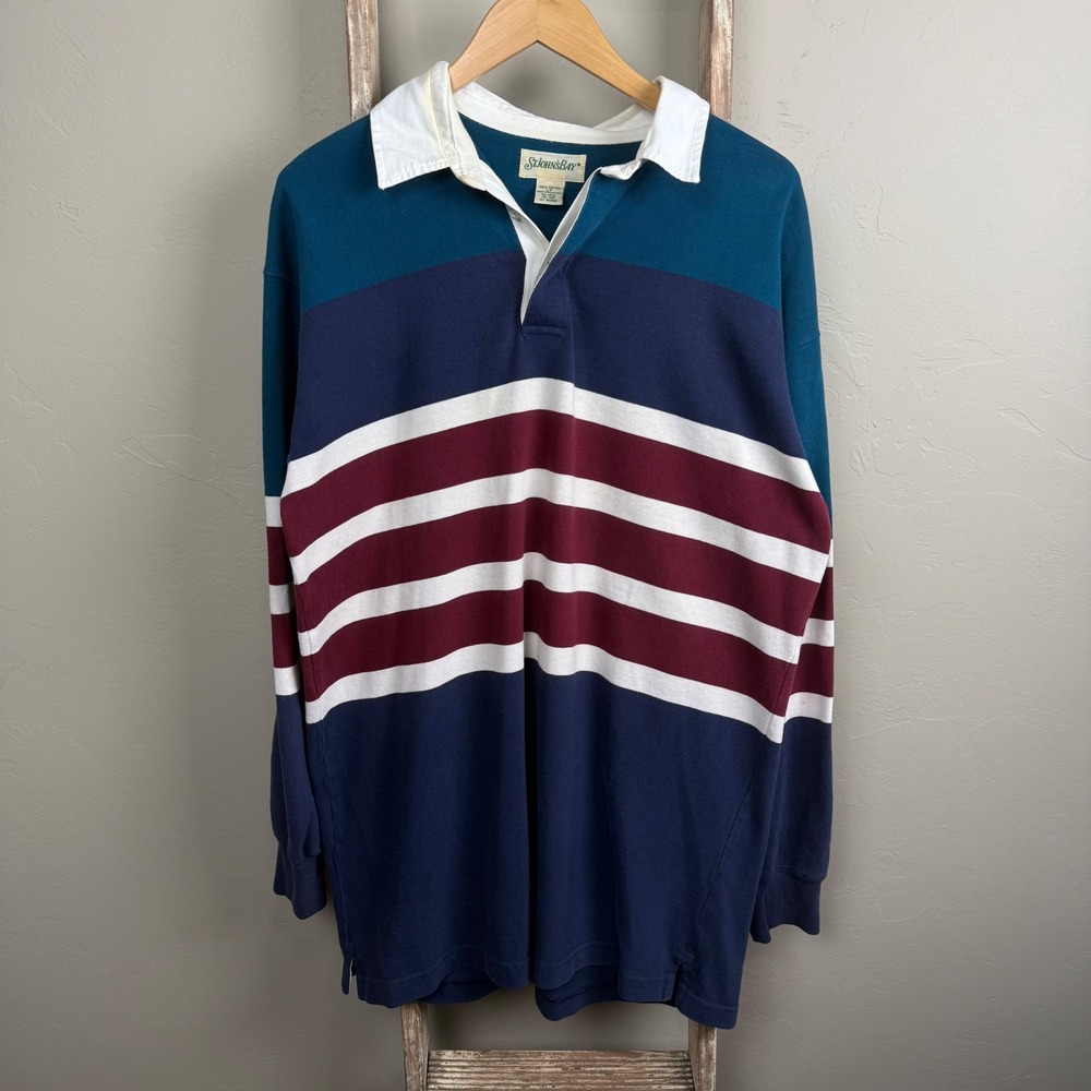 Vintage St.Johns Bay Striped Longsleeve‎ Rugby Collar Shirt size Large